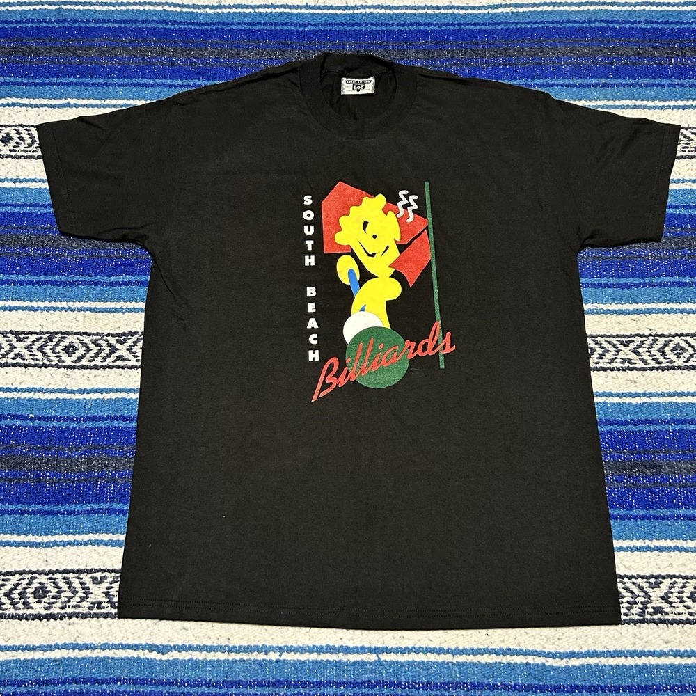 Vintage 90s Large South Beach Billiards T Shirt Lee Made USA Pool Hall Graphic